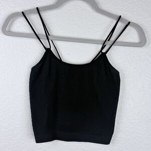 Colsie Women's Crop Top Strap Ribbed Tank Top Black Straps M